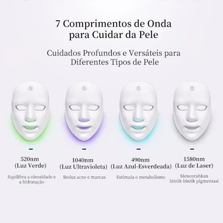 Máscara Facial LED Fototerapia Estética 7 cores + FRETE GRÁTIS