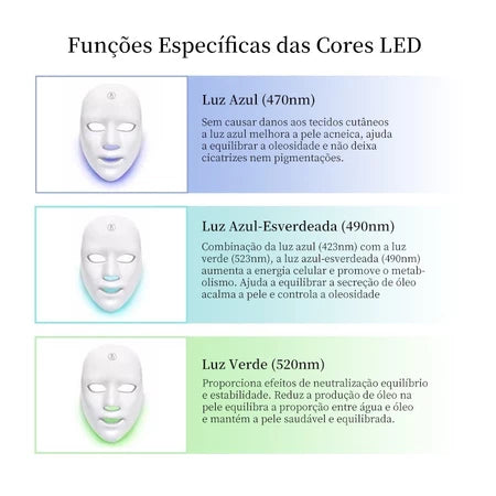 Máscara Facial LED Fototerapia Estética 7 cores + FRETE GRÁTIS