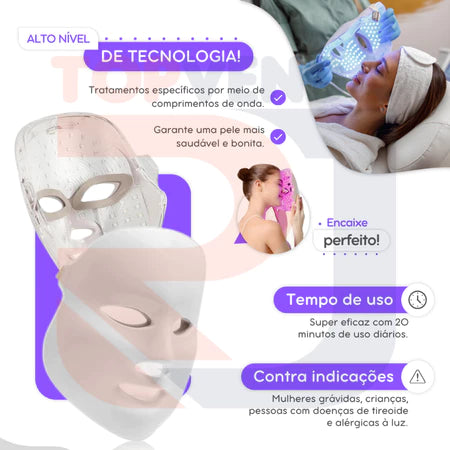 Máscara Facial LED Fototerapia Estética 7 cores + FRETE GRÁTIS