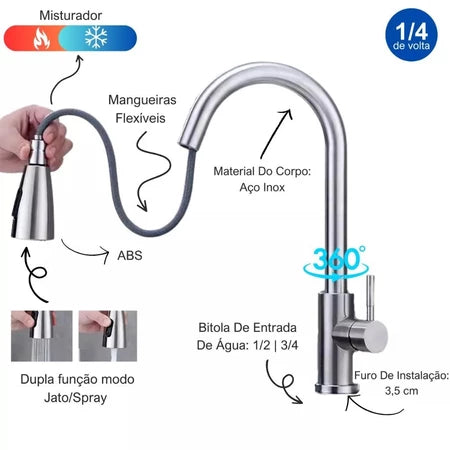 Torneira Gourmet Y049 com Extensor Flexível + FRETE GRÁTIS