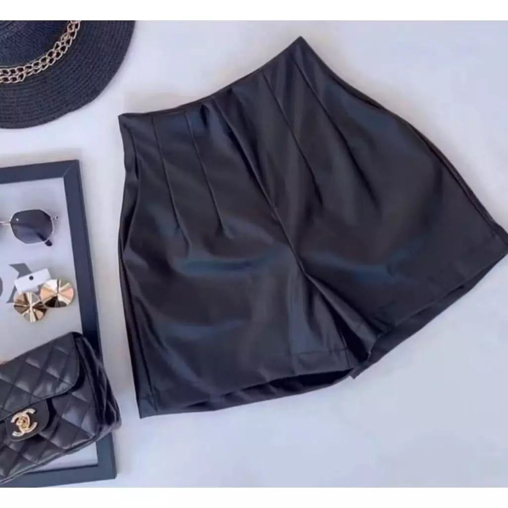 Shorts Feminino de Couro Preto + FRETE GRÁTIS