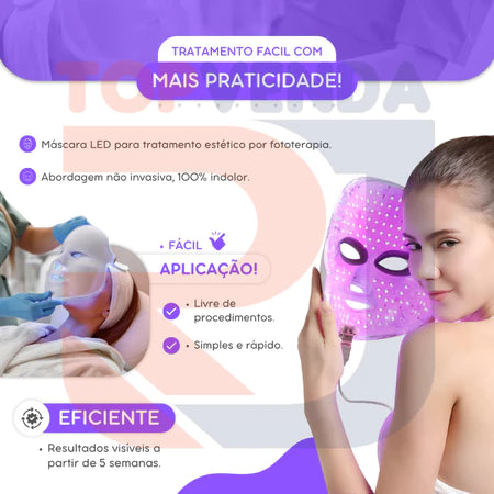 Máscara Facial LED Fototerapia Estética 7 cores + FRETE GRÁTIS